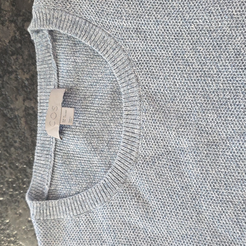 COS Heavy Blue White Linen Cotton Basic Pullover Sweater Medium - Picture 3 of 10